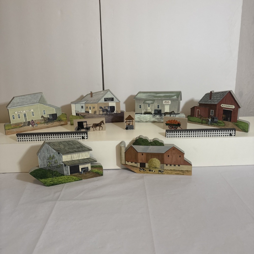 Cats Meow Amish Village Shelf Sitter Wooden Vintage Lot‎ Of 11